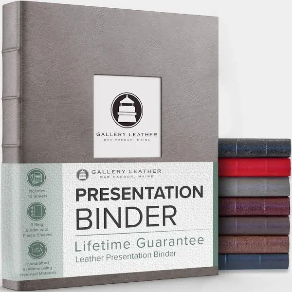 Gallery Leather 3 Ring Binder with Plastic Sleeves, Includes 10 Sheets, Sheet Size: 8.5" x 11" - Presentation Binder Rings with Hubbed Spine, Thick: 1.25" Freeport Black