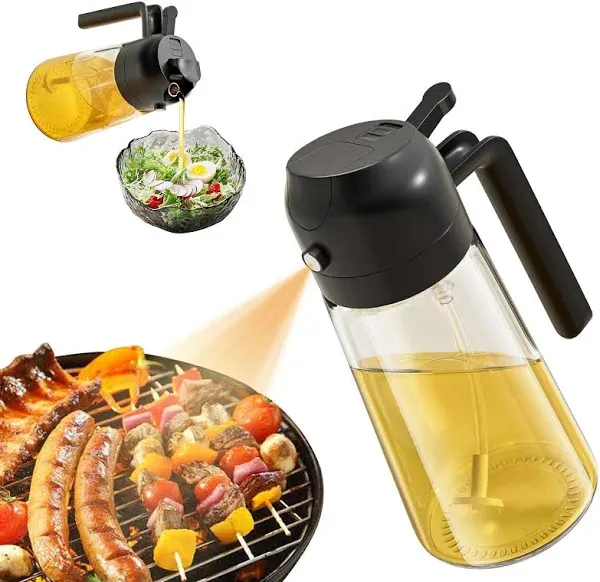 Oil Dispenser For Kitchen Oil Sprayer For Cooking 2 in 1 Oil Dispenser and Oil Sprayer Olive Oil Sprayer 16ozPremium Glass Oil Bottle, Food-grade Oil Mister for Air Fryer,Frying,Salad, BBQ(black)