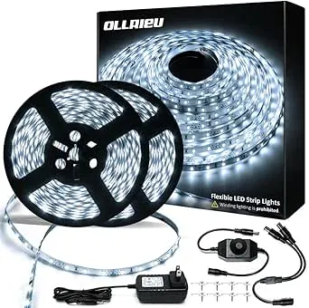 ollrieu White Led Strip Lights Dimmable Bright White Strip Lighting 1200 Leds 2835 Flexible Ribbon Light