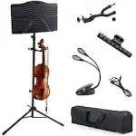 Klvied Portable Folding Music Stand with Violin Hanger, Sheet Music Stand with Carrying Bag, Light, Black