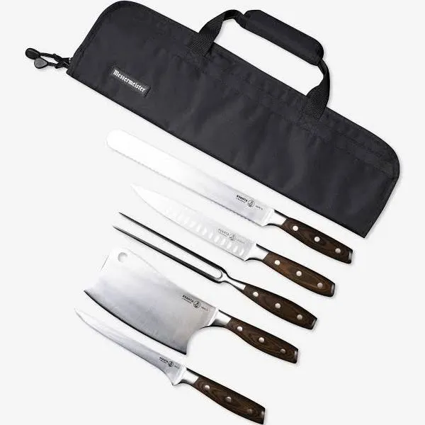 Messermeister Avanta 6-Piece Pro BBQ Set - German X50 Stainless Steel - Includes 5 BBQ Knife Essentials & Preservation 5 Pocket Black Knife Bag