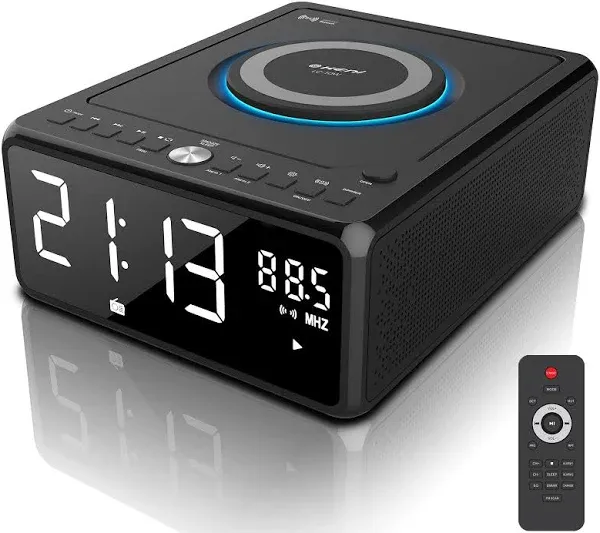 Gelielim CD Players for Home, Bluetooth Boombox with Remote, CD Clock Radio, 10W Fast Wireless Charging, Digital FM Radio, CD Player Portable with He