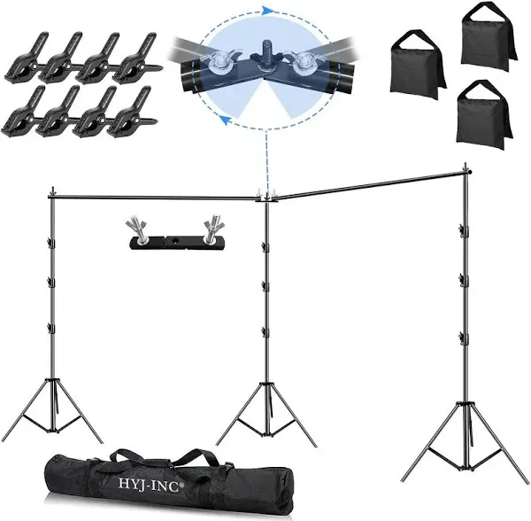 Photo Video Studio 20ft (Wide) x 10ft (Tall) Heavy Duty Adjustable Width & Length Photography Backdrop Stand Background Support System Kit with Spring Clamps, Sandbags, Carry Bag