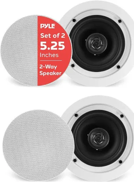 Pyle Pair 5.25” Flush Mount in-Wall in-Ceiling 2-Way Home Speaker System Spring Loaded Quick Connections Dual Polypropylene Cone Polymer Tweeter Stereo Sound 150 Watts (PDIC1651RD) White