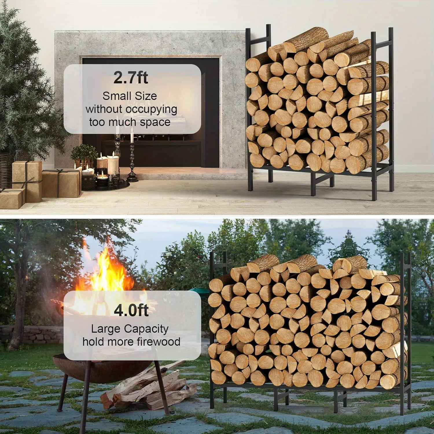 Outdoor Indoor Firewood Rack Holder for Fireplace Wood Storage Adjustable Stacker Stand Heavy Duty Fire Logs Stand Stacker Holder