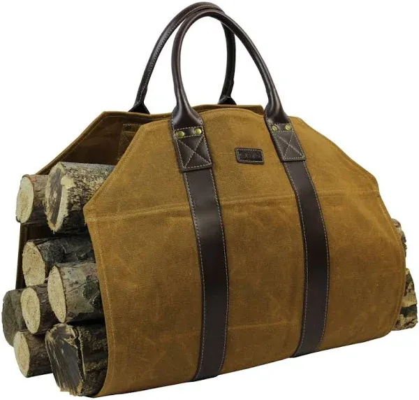 Log Carrier|Waxed Canvas Log Holder|Firewoo<wbr/>d Carrier Tote Bag|Fireplace Wood