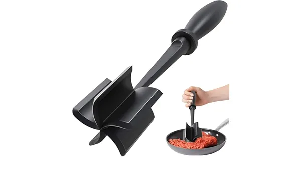 Meat Chopper, Heat Resistant Meat Masher for Ground Beef, 5 Curve Blade Hamburger Chopper Utensil, Multifunctional Nylon Potato Masher Ground Turkey Smasher, Non Stick Mix Chop Kitchen Tool