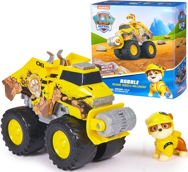 Paw Patrol: Rescue Wheels Rubble’s Bulldozer, Toy Truck with Vehicle Transformation and Collectible Action Figure, Kids Toys for Boys & Girls Ages 3+