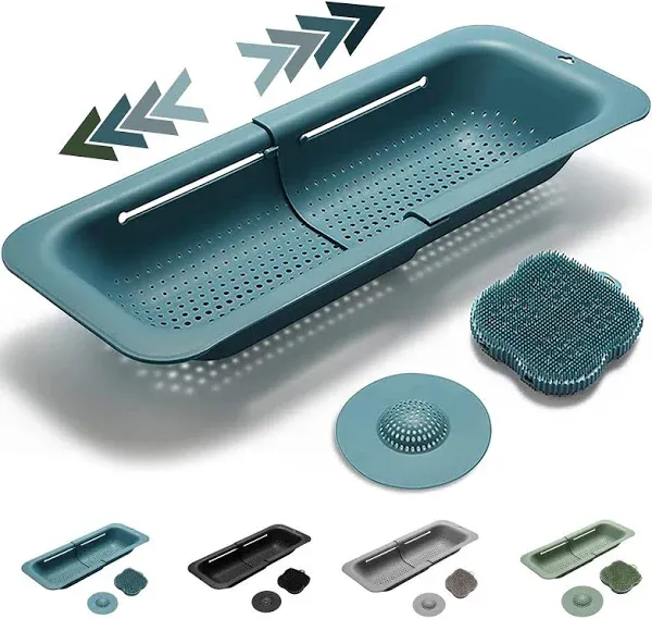 BPA Free Colander Set, Expandable Sink Colander Basket, Over the Sink strainer, Silicone sponge, Extendable Collapsible colander, Kitchen essentials,14.5"-19.5"L x 7.9"W x 2.75"H