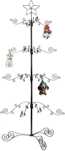 HOHIYA 3.3 Ft Wrought Iron Christmas Tree Ornament Display Stand Metal Holder Hanger Wire Hanging for Halloween Glass Balls Decorations Gift 56 Hooks Black Taiwan Made