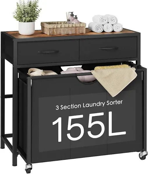 Laundry Sorter, Rolling Laundry Hamper with 3 Section Pull-Out Bags, Laundry 