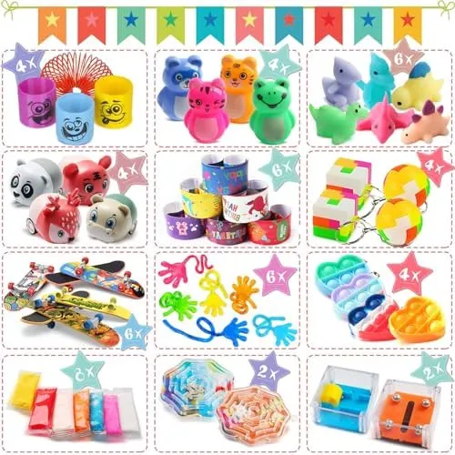 56 Pcs Party Favors Toys Treasure Chest Box Toys Classroom Carnival Prizes Small Bulk Pop