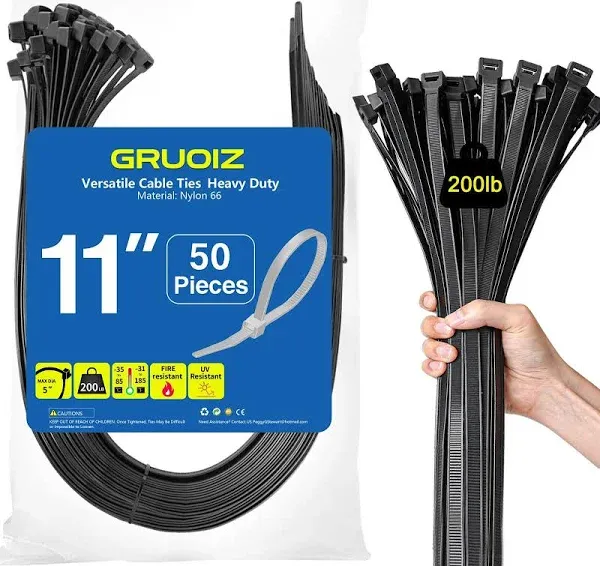 11 Inch Heavy Duty Black Zip Ties with 200lbs Tensile Strength UV Resistant