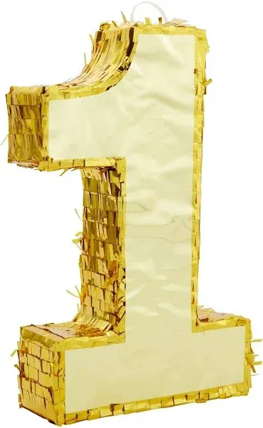 Number 1 Foil Small Gold Pinata for First Birthday Party (10 x 16 x 3 In)