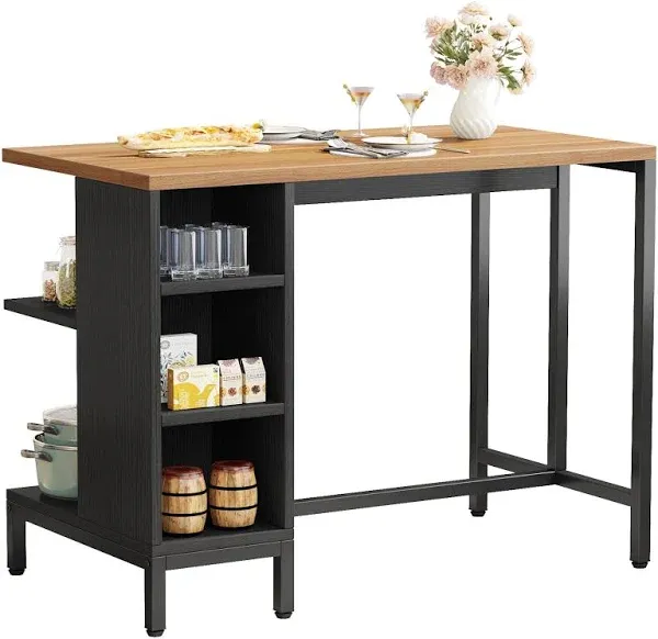 LITTLE TREE Kitchen Island with 5 Storage Shelves, 43 Inch Kitchen Shelf Coffee Bar Table with Large Worktop, Industrial Butcher Block Island, Space Saving, Dark Walnut（Stools Not Included）