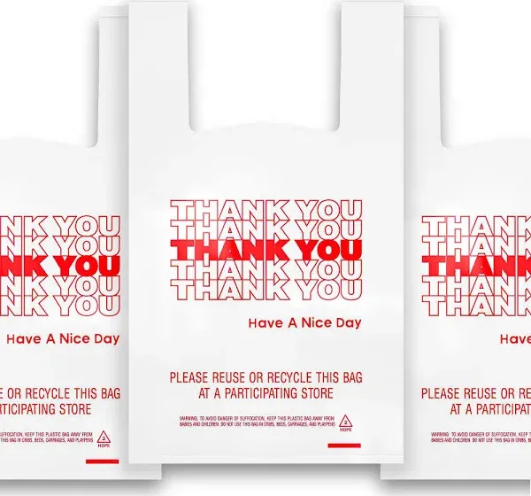 400 Pack Thank You Plastic Bags Bulk - Premium Quality 15 Mic (0.6 Mil) Thick Grocery Bags - Reusable Plastic Bags For Small Business - Take Out Plastic Bags For Food - 11.5" X 6.5" X 21" T-Shirt Bags