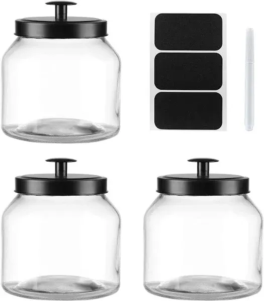 Hyperspace Glass Cookie Jar Food Container with Airtight Black Metal Lid, Medium, 3PCS