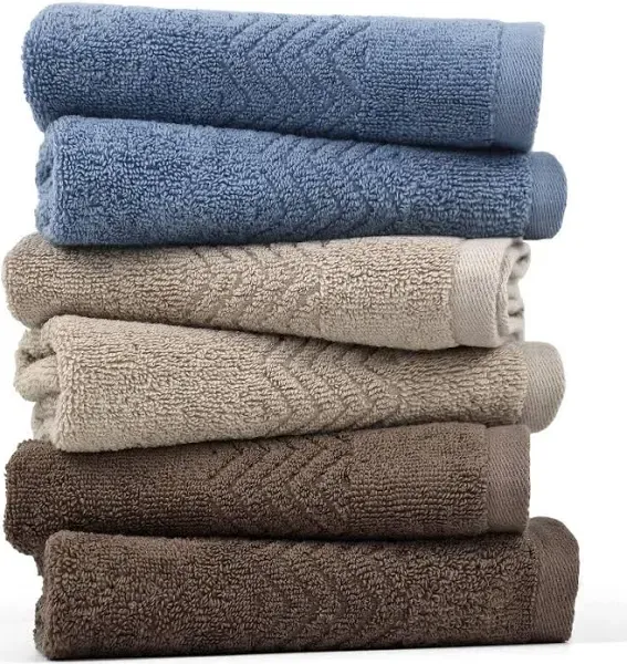 Cleanbear Cotton Washcloths Bath Wash Cloth Set 13 x 13 Inches, 6-Pack Face Cloths with 3 Colors