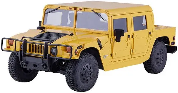 EAZYRC X FMS 1/12 GM Hummer H1 Military RC Truck with Officially Licensed, 8+KM/h 2WD 4WD 3 Speed Transmission All Terrain Model Car with 2.4 Ghz 7CH Remote Control,Led Light (No Battery) (Yellow)