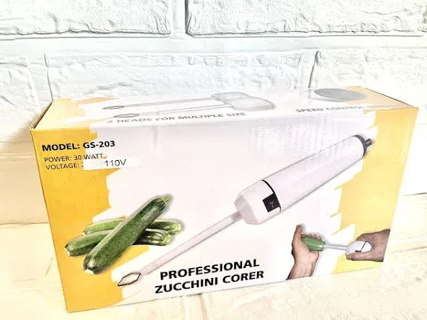 Electric 110 Volt Professional, Heavy-duty, zucchini corer, vegetable corer/drill, White