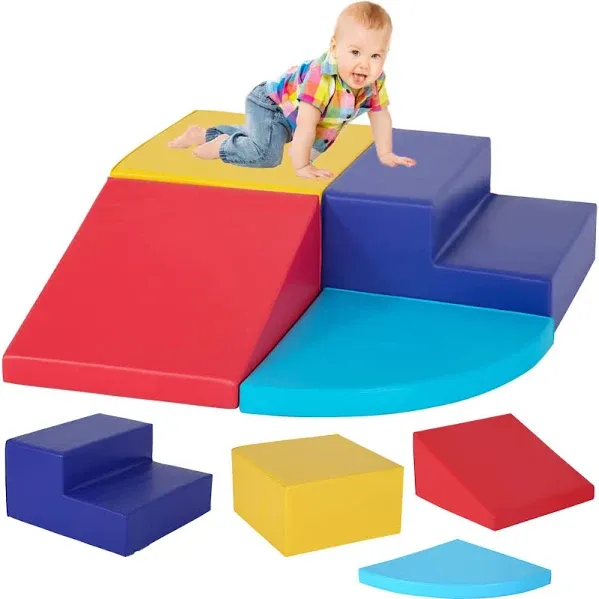 4-Piece Set Climbing Soft Toys for Toddlers 1-3,Indoor Climb and Slide Safe Foam Blocks Activity Play Set,Babies Corner Climber (Cm)