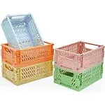 MONKISS 5-Pack Mini Baskets Plastic for Desk Organizers, Collapsible Crate Stacking Folding Storage Baskets for Home Kitchen Bedroom Bathroom Office (9.8" x 6.5" x 3.8")…