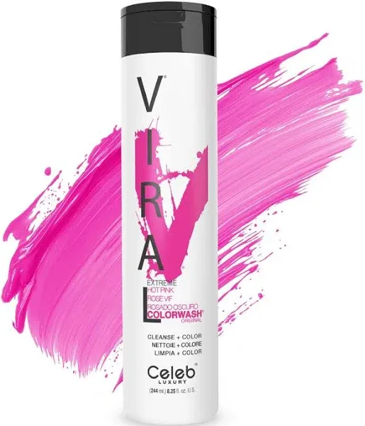 Celeb Luxury Viral Colorwash, Professional Semi-Permanent Hair Color Depositing Shampoo, Hot Pink 8.25 Fl Oz (Pack of 1)