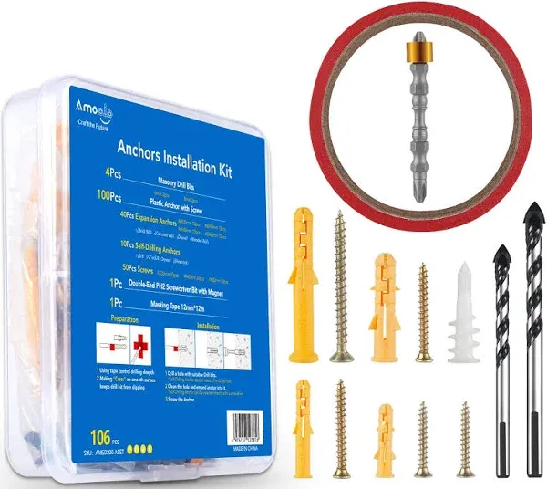 Amoolo 106pcs Concrete Anchors and Screws Assortment Kit