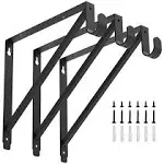 Heavy Duty Closet Rod & Shelf Brackets Clothes Hanger Pole Black 3 Pack