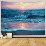  Ocean Tapestry Wall Hanging, Sea Beach Wave Sun Cloud Landscape 51Hx60L