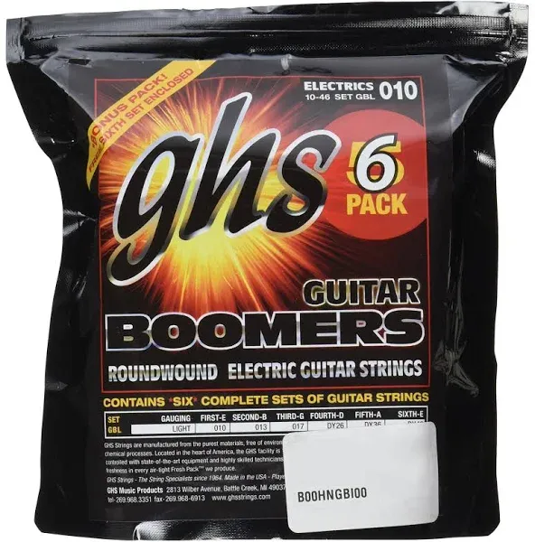 GHS Electric Guitar Boomers Light Strings 5 Pack