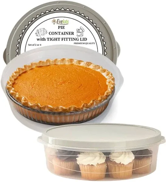 Evelots Set of 2 Pie Keepers Clear Plastic Food Storage Containers Holds 10 inch Cakes, Pies, Pastries