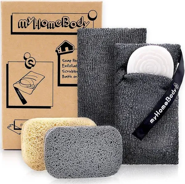 myHomeBody Soap Pocket Exfoliating Soap Saver Pouch, Body Scrubber Sponge, Exfol