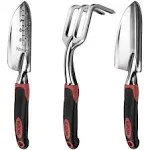 Esow Garden Tool Set, 3 Piece Cast-Aluminum Heavy Duty Gardening Kit Includes Hand Trowel, Transplant Trowel and Cultivator Hand Rake