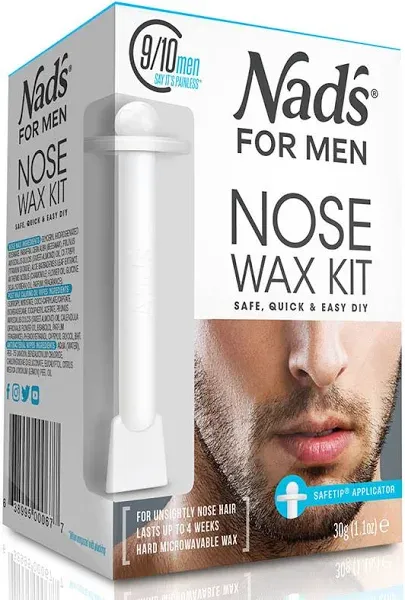 Nad's For Men Nose Waxing Kit - Hair Removal with Hard Wax, Moustache Protectors, Applicators, Spatulas, and Post-Wax Wipes