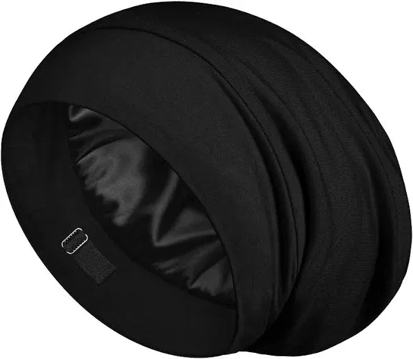 LULUSILK 100% Mulberry Silk Bonnet for Sleeping Women and Men, No More Frizzy Tangled Hair, Real Silk Sleep Cap for Curly Hair, Black, Pack of 1