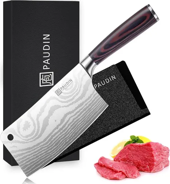 PAUDIN Cleaver Knife, Ultra Sharp Meat Cleaver 7 Inch, High Carbon Stainless Steel Butcher Knife with Wooden Handle, Chinese Cleaver for Meat Cutting Vegetable Slicing