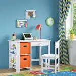 RiverRidge Kids Desk and Chair Set with Cubbies and Bookracks, White