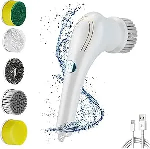 SCOOVY Electric Scrubber for Cleaning, with 5 Changing Heads Floor Scrubbers, USB Charging,360° Vibration Cleaning Electric Scrubber, Kitchen Dishwashing Pan Artifact