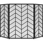 Best Choice Products 52x31in 3-Panel Iron Chevron Fireplace Screen, Spark Guard w/ Handles - Black