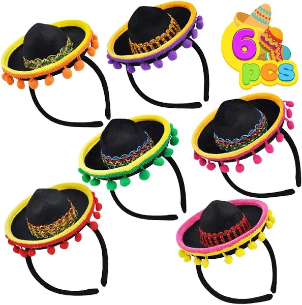 JOYIN 6 Pcs Cinco De Mayo Fiesta Fabric Sombrero Headbands Party Costume for Fun Fiesta Hat Party Supplies, Luau Event Photo Props, Mexican Theme