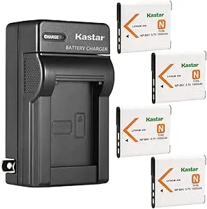 Kastar 4-Pack Battery and AC Wall Charger Replacement for Sony NP-BN1, Type N Battery, Sony BC-CSN, BC-CSNB Charger, Sony Cyber-Shot DSC-WX80, Cyber-Shot DSC-WX100 Cameras