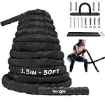 Battle Ropes, Workout Rope with Cover, Steel Anchor &amp; Strap Included, Heavy Rope