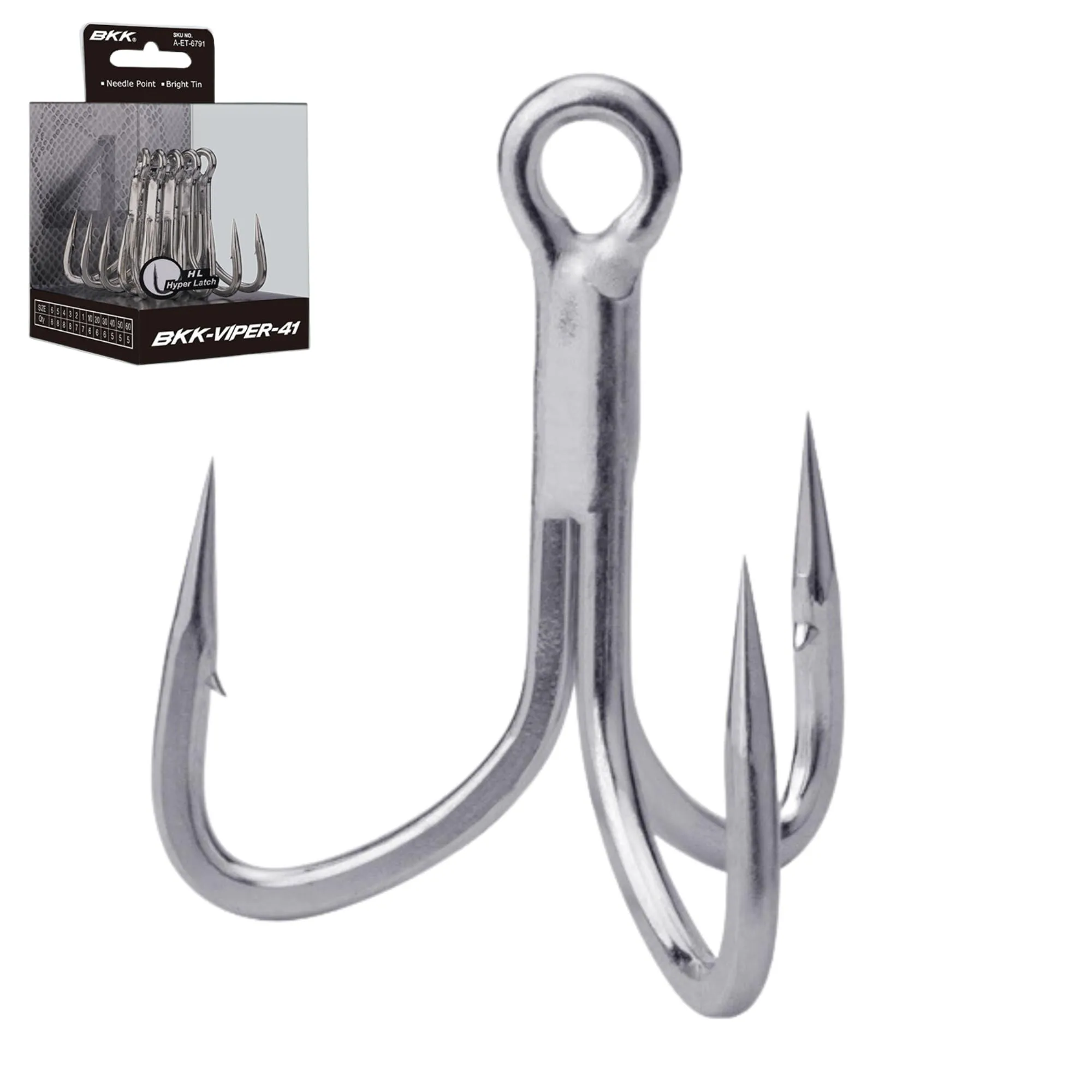 BKK VIPER-41 Treble Hook | 4X | Saltwater Corrosion Resistant Bright Tin Coating | Hand Ground Point | Heavy Duty Lure Hook, Popping, Stickbaits