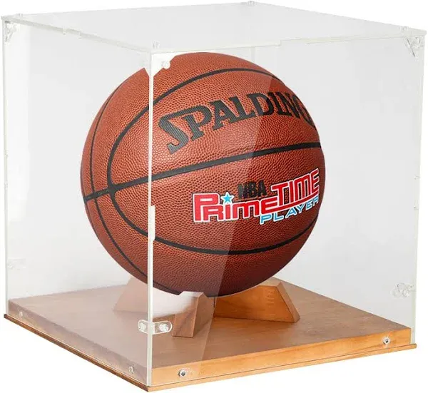 Acrylic Full Size Basketball Display Case with Wood Floor and Mirror (A008-WB)