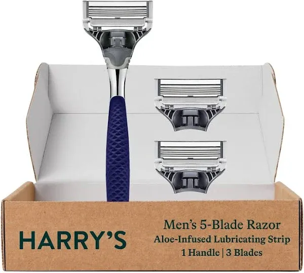 Harry's Razors for Men - Chrome Razor Handle | 5 Blade Razor with Lubricating Strip & Precision Trimmer, 3 Cartridges