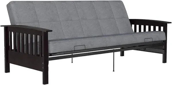 DHP Brixen Espresso Wood Arm Metal Futon Frame with 6-Inch Mattress Full Gray