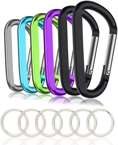 6PCS Black Carabiner Caribeaner Clip,3&#034; Large Aluminum D Ring Shape Multi-color