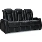 Seatcraft Republic Leather Home Theater Seating Power Recline - Sofa w/ Fold Down Table, Black