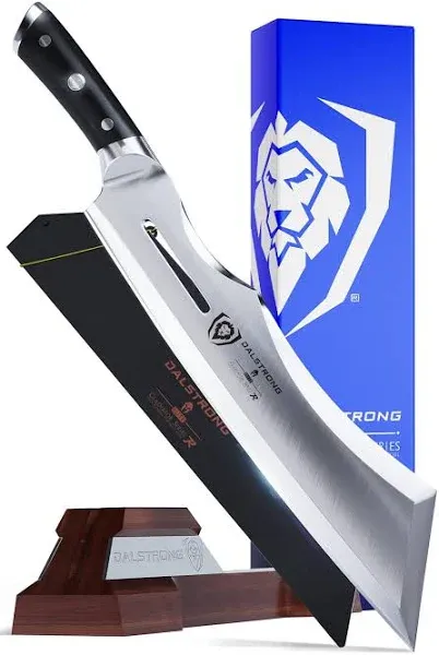 Dalstrong Heavy Duty Butcher Breaking Knife - 14 inch Cleaver Knife - Gladiator Series R - The 'Annihilator' - 7CR17MOV High Carbon Steel - Razor Sharp - G10 Handle - w/Stand & Sheath - NSF Certified